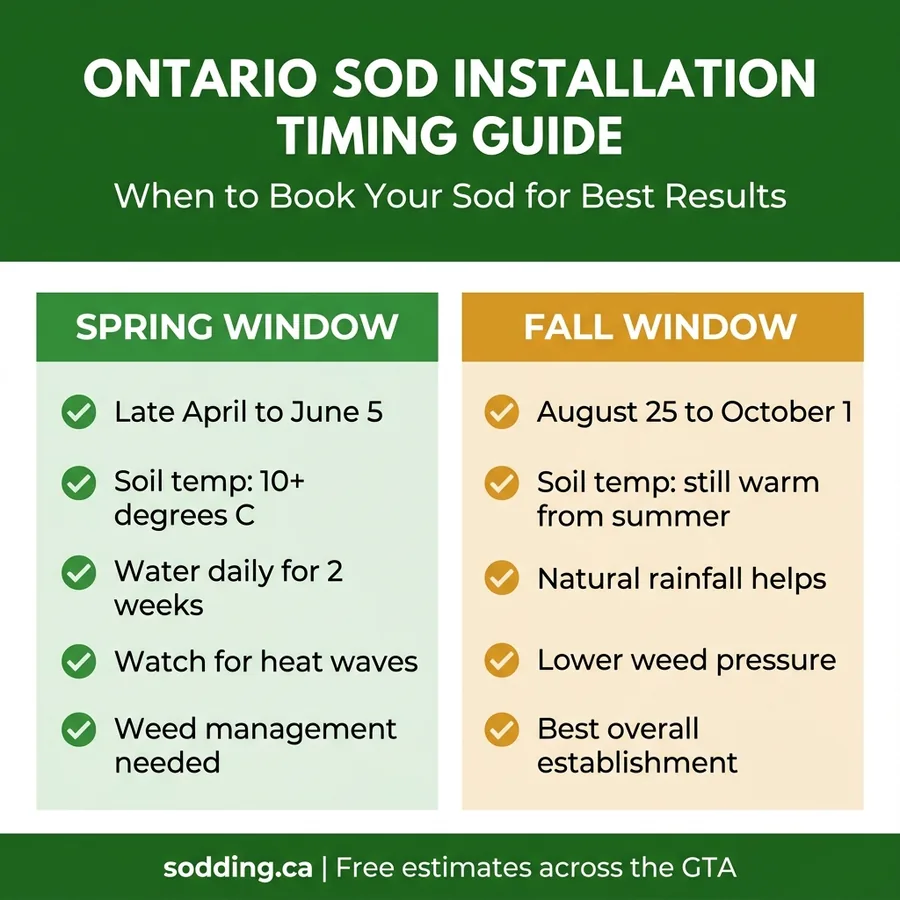 Best Time to Lay Sod in Ontario: Spring vs Fall Timing Guide infographic