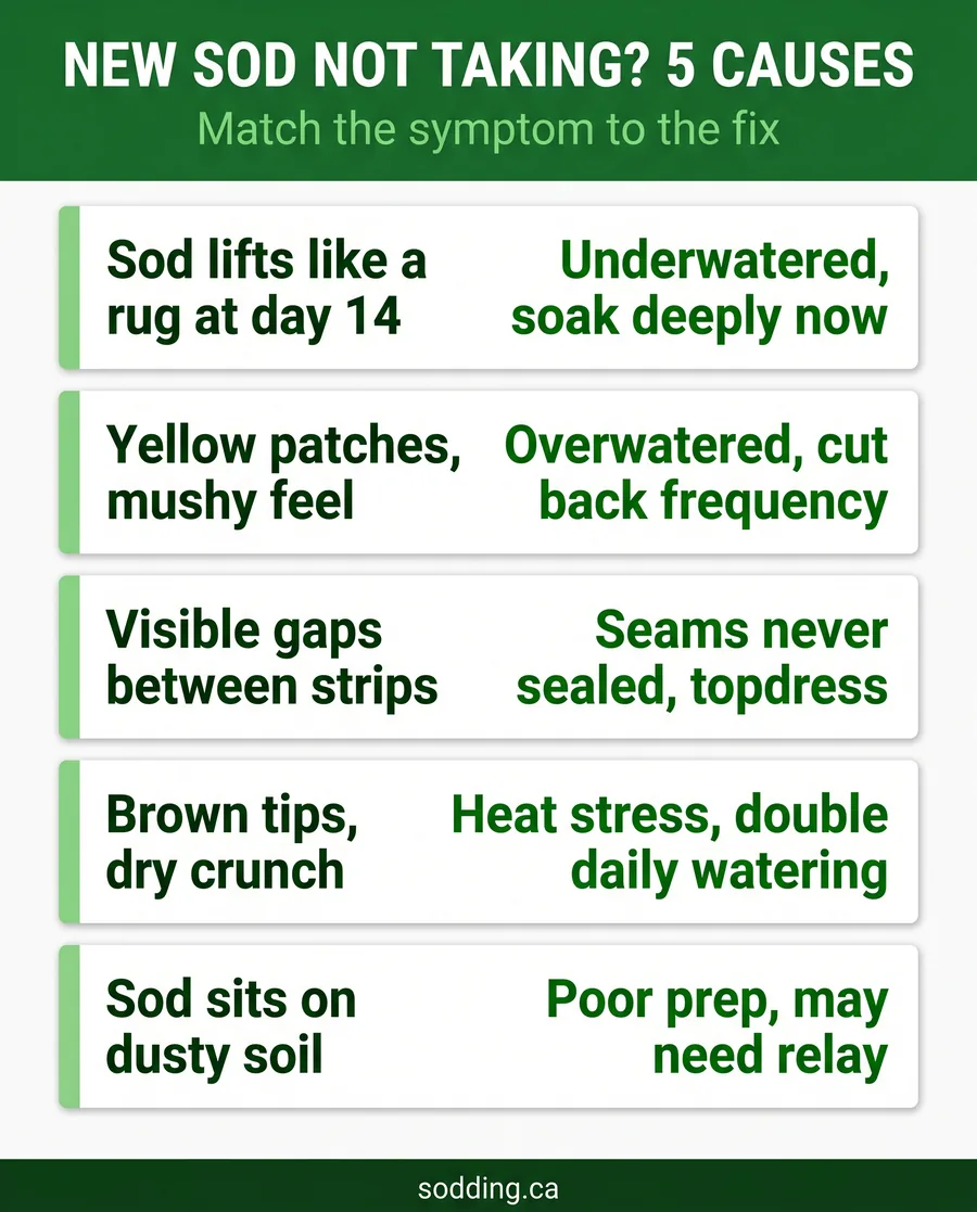 New sod not taking diagnostic infographic with 5 common symptoms matched to specific fixes