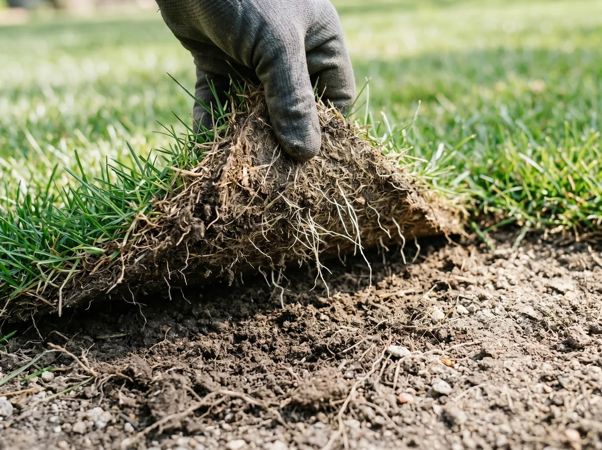 Underside of a new sod piece lifted at 2 weeks showing partial white root development
