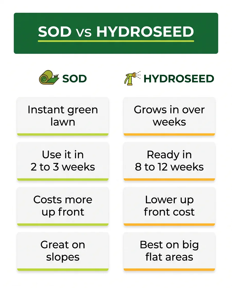 Comparison chart showing sod vs hydroseed scenarios
