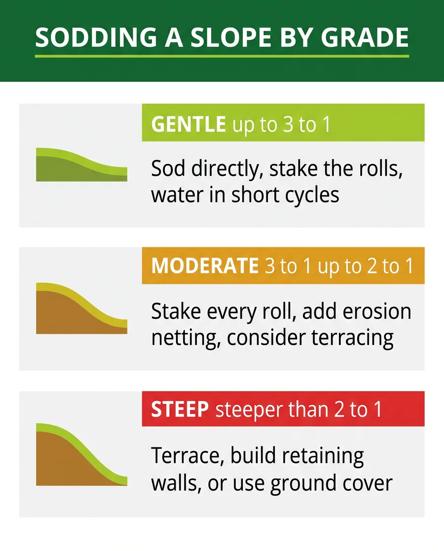 Chart showing different approaches to laying sod based on grade levels